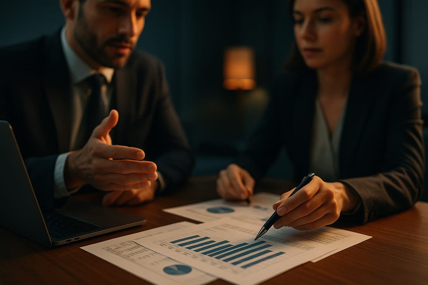 A Brightstar Advisory financial adviser reviewing financial reports with a business owner